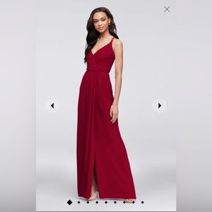 Double-strap georgette bridesmaid wrap dress